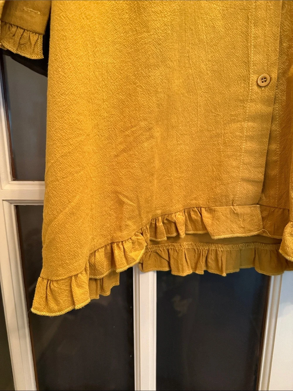 Womans Mustard Ruffle-Hem Button-Up Top - Picture 3 of 6